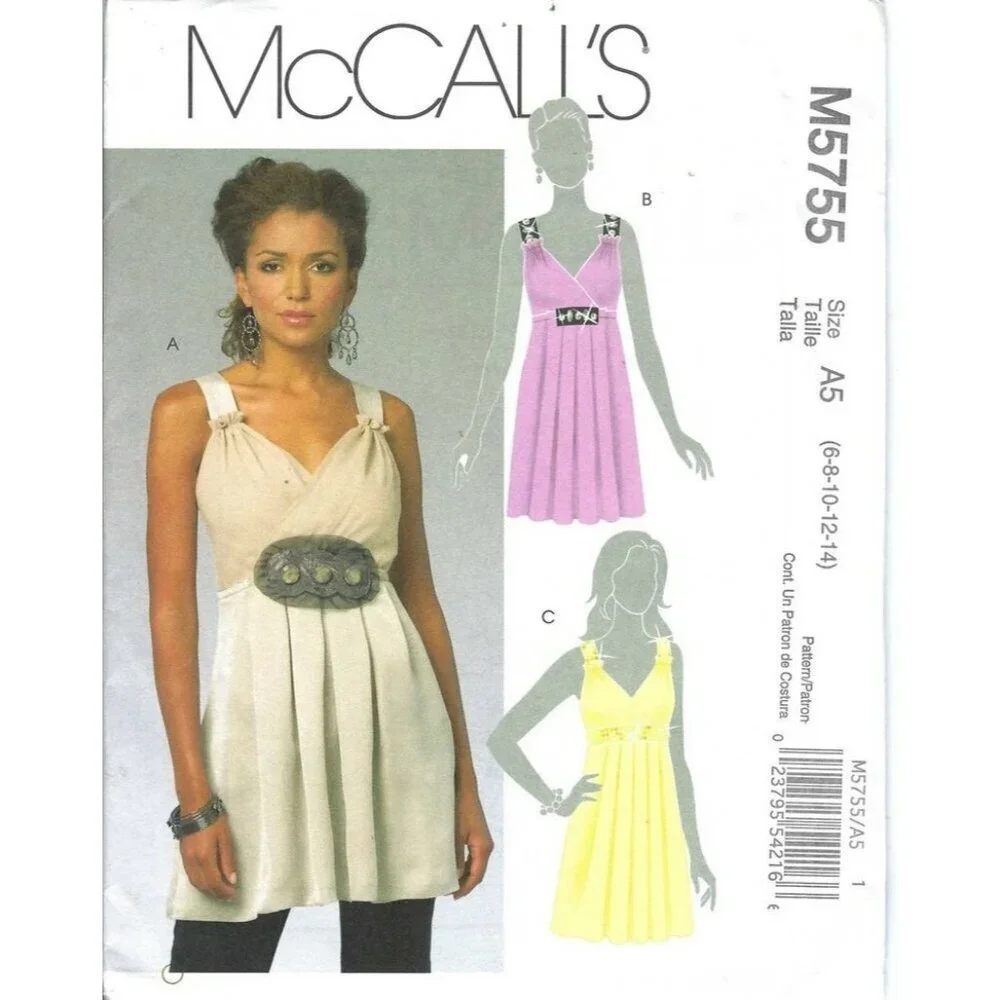 McCalls Sewing Pattern 5755 Top Tunic Pleated Summer Misses Size‎ 6-14